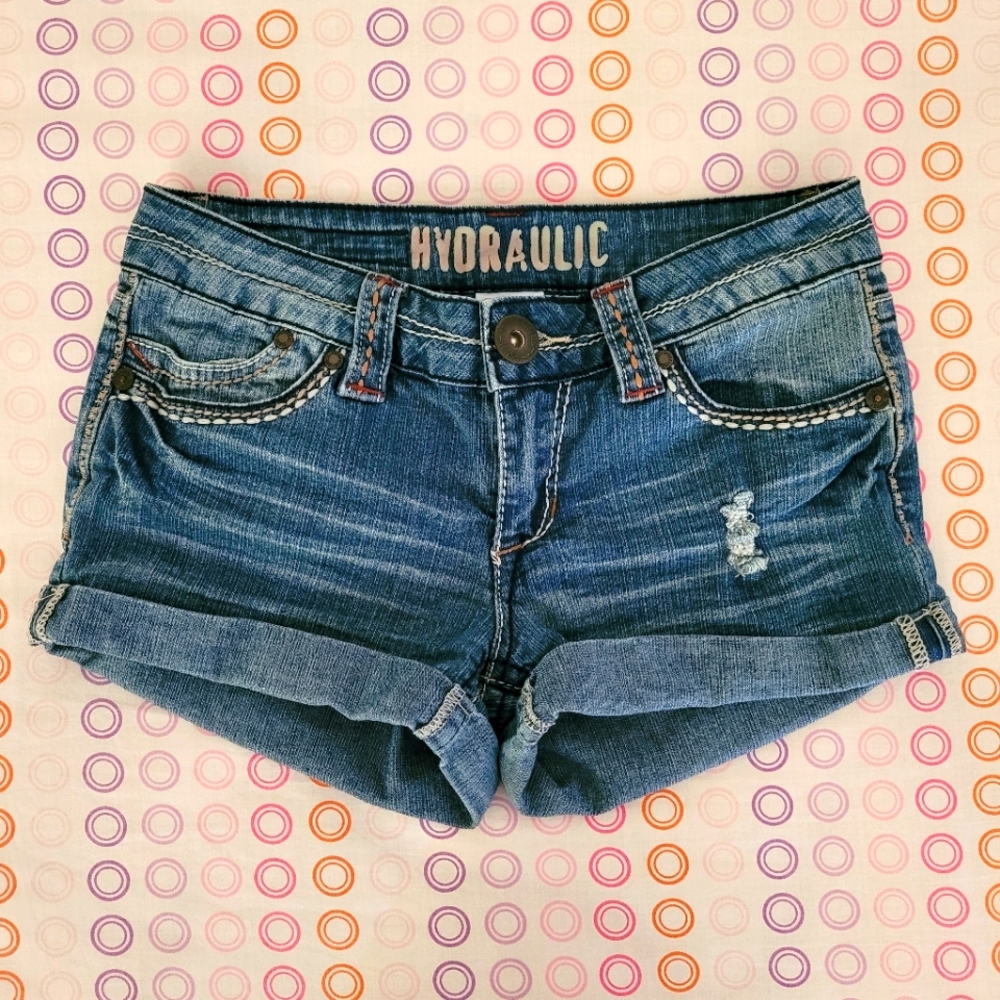 Hydraulic Denim Short Shorts w/ Folded Hem